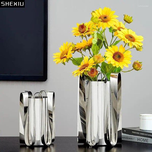 Vasos vasos de metal minimalista vaso vaso de planta decoração arranjo de flores douradas/prata floral decoração artesanato