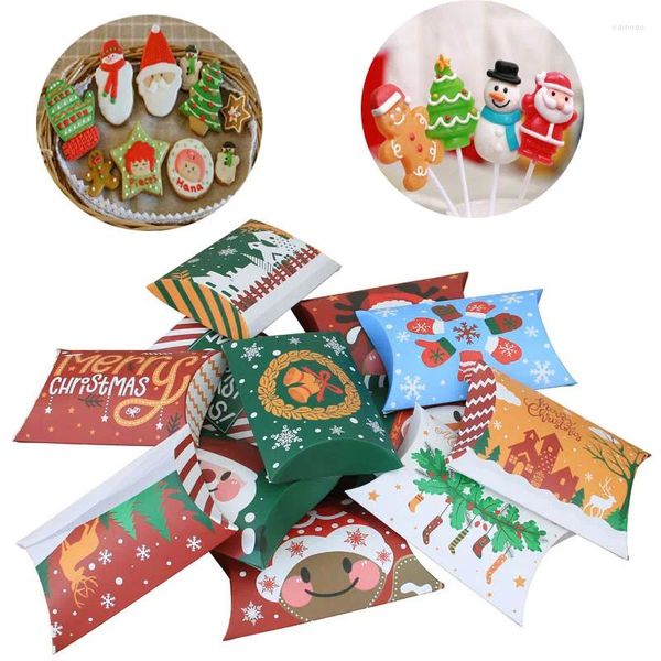 Wrap regalo 20pcs Christmas Kraft Paper Box a forma di cuscinetto Cookie Candy Snacks Caspette da forno CHRITMAS PARTY DECARE FORNITÀ PER 2024