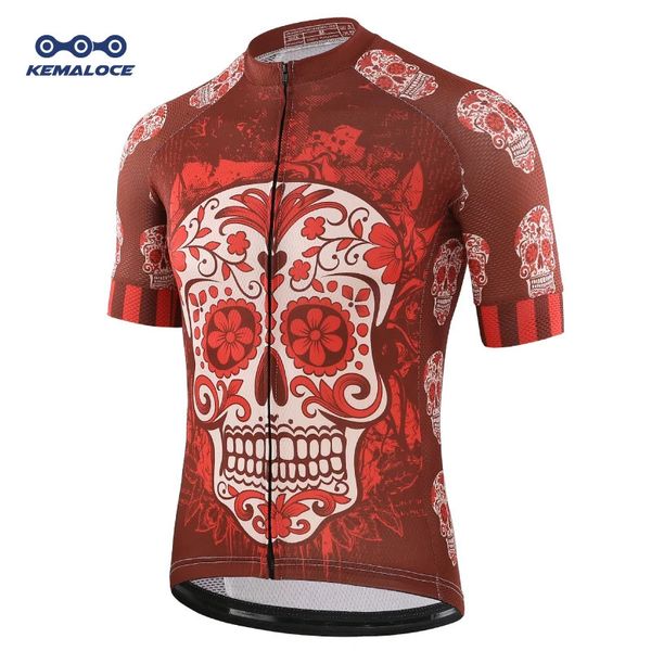 Kemaloce bisiklet forması benzersiz kırmızı kafatası gençlik profesyonel bisiklet spor giyim retro yenilik Çin ithal erkek bisiklet gömlekleri 240426