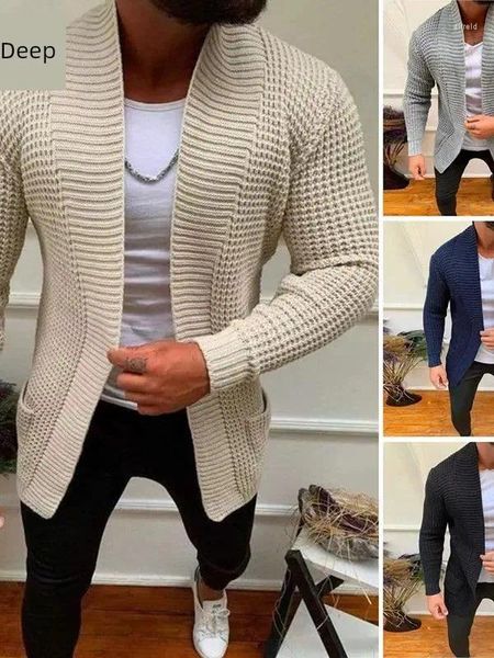 Suéteres masculinos na moda moderna de manga longa Cardigan Moda Solid Color Casual Sweater