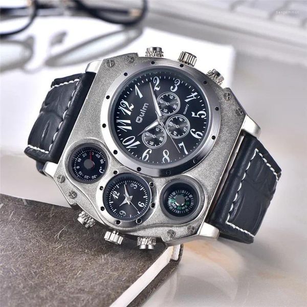 Relógios de pulso Oulm Sport Watches for Men Waterproof Super Big Dial Macho Quartz Decorativo Compass Luxury Relogio Masculino