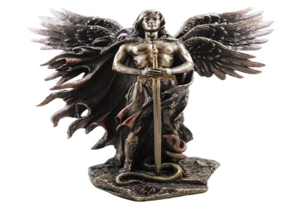 Anjo da Guardian Sixwinged Bronzed Seraphim com espada e serpente Big estátua de estátuas de estátuas Home Decoration 2112293775431