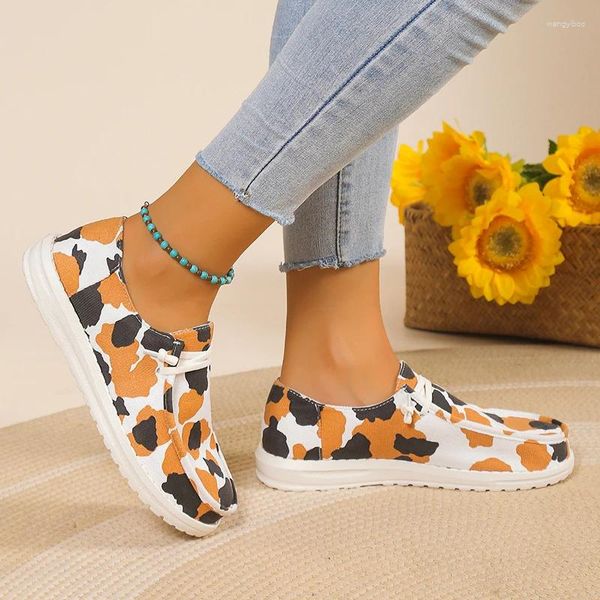 Lässige Schuhe Frauen 2024 Schnüren Flats Mode Leopard Print Flat Round Toe Outdoor Low Heels