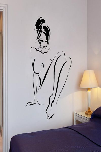 Adesivos de parede de esboço de mulher nua para quarto decoração de adultos decalques de parede de vinil mural