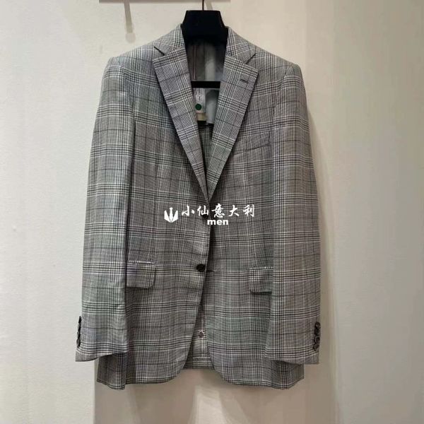 Men Blazers Winter Brioni Plaid Lool Seda e Cashmere Misture Linen Jacket Coat