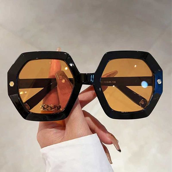 Óculos de sol Kammpt Men com óculos de sol de grandes dimensões Moda HEXAGON Frame Gradiente Sombras Eyewear Mulheres 2023 Tren Ins Popular Brand Sun Glasses J240508
