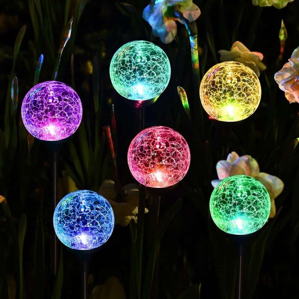 Solpex giardino, pacchetto da 6 pacchetti di sfere che cambiano multicolore grandi luci a sfera di vetro a sfere in vetro crackato per decorazioni da giardino solare