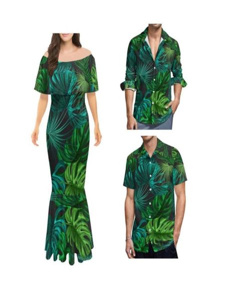 Vestidos casuais ombros nus do verão Polinésia estampa tribal feminino saia sereia casais combinam roupas masculinas shirtscasual7841120