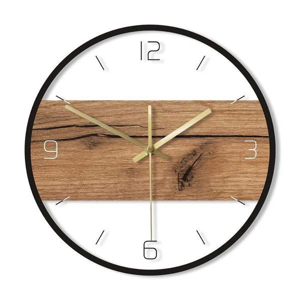 Relógios de parede Log Cabin country Art Art Antigo padrão de madeira textura acrílica Relógio impresso Decoração silenciosa da casa Saat q240509