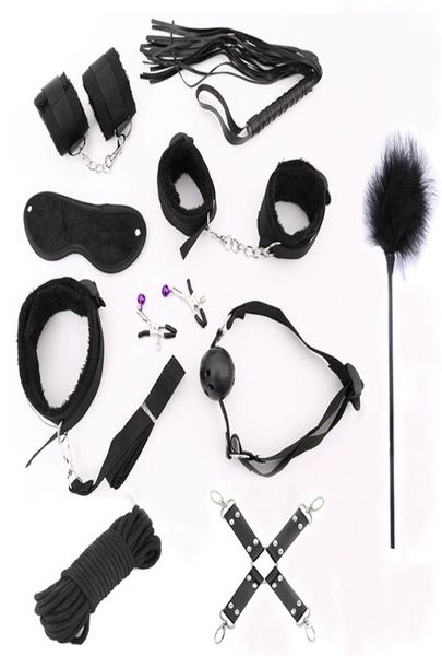 Porno Sex Handschellen Brustwarzenklemmen Peitsche Gag Bdsm Sex Collar Maske Bondage Set sexy Dessous Handschellen für Sex für erwachsene Frau 8972255