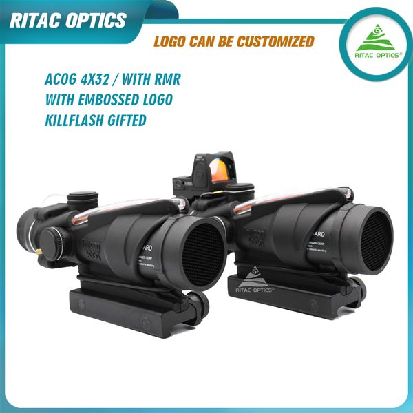 Trijicon ACOG 4x32 Освещенный волокно Красные шевроны с тиснением логотип Hellflash Hunting Riflescope