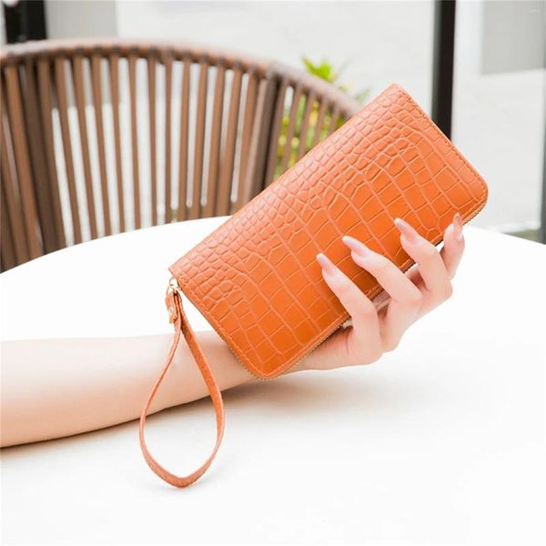 Umhängetaschen Frauen doppelte reine Farbe Reißverschluss Brieftaschen Ladies Wallet Mode Alligator Muster Frauen langes Design Handtasche Telefontasche