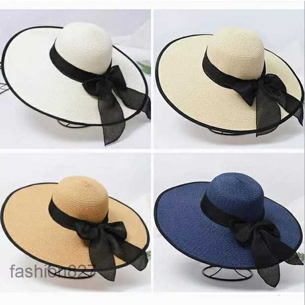 Sommer Casual Wide Krank Strohhut für Frauen Sonne mit Bow Ladies Urlaubsstrandhüte Big Visor Floppy