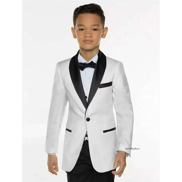 Ternos de jantar branco 3 peças meninos xale preto lapela de terno formal infantil smoking para casaco de festa de casamento+calça+colete 0510