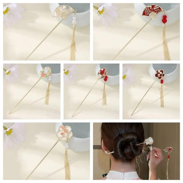 Haarklammern Chinesischer Stil Blumenstock Exquisite Quastelgabel Perlen -Essstäbchen Lüfterform Hanfu täglich
