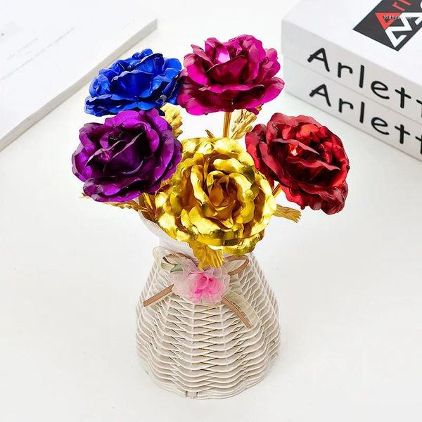 Dekorative Blumen Gold Folie Rose Simulation Geschenkbox Valentinstag Weihnachten Künstliche Blume Hochzeit Home Dekoration