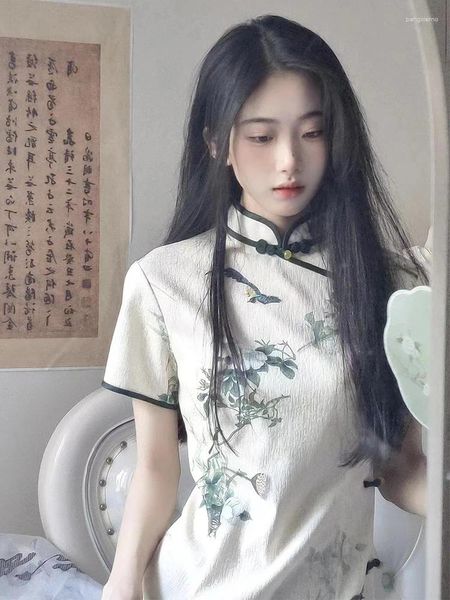 Roupas étnicas White modificada saia Cheongsam 2024 Verão feminino de estilo jovem chinês Menina de alta qualidade Little Fresh