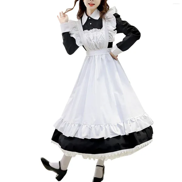 Повседневные платья костюмы Хэллоуин Женская лолита -горничная платья винтажные наряды косплей Японский аниме девочка с длинным рукавами фартук
