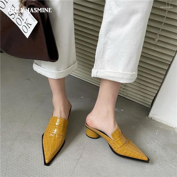 Hausschuhe spitze Zehen Frauen Schlangendruck gedruckt auf Mules Schuhe runde Heels Schwarz/Gelb/Blau Fashion Casual Summer Pumps