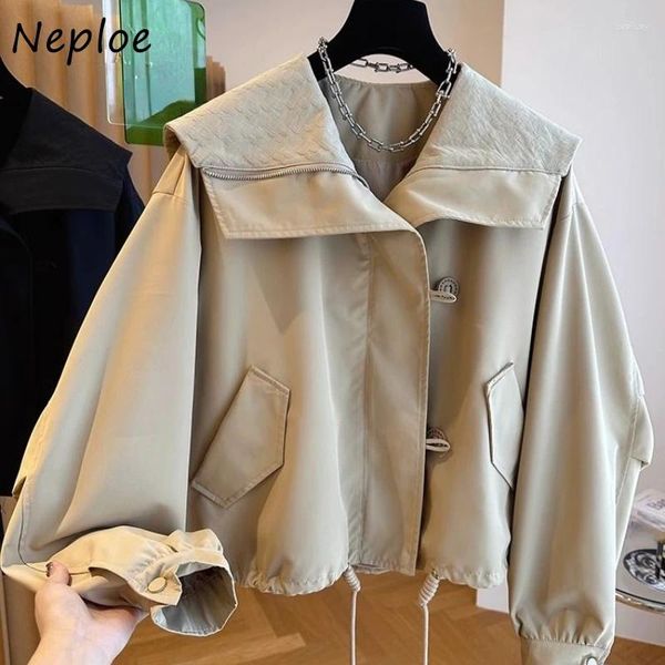 Frauenjacken Neploe Koreaner Mode Loose Sailor Collar Coats Mujer Herbst Draw String Y2K Langarm Reißverschluss Tops Frauen Frauen