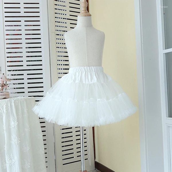 Saias crianças brancas tutu mini 2 camadas de feno mole cosplay sapticoat girl vestido de sub-camiseta elástica da cintura