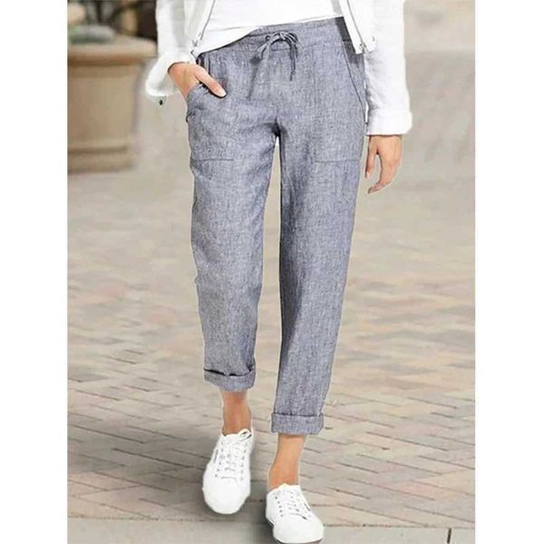 Pantaloni da donna Capris Capris High Waist Womens Abbigliamento in pizzo in pizzo pantaloni larghi nuovi pantaloni harem in lino di cotone di cotone pantaloni coreani di moda mutingl2405