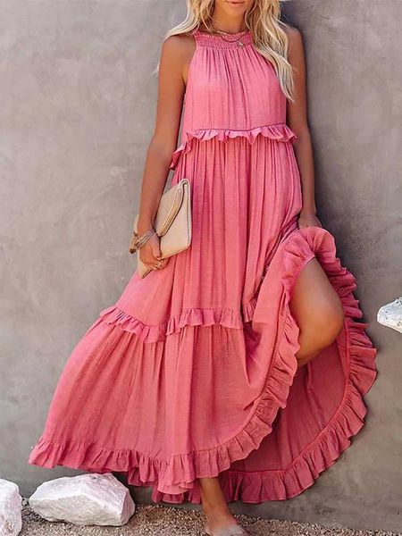 Abiti casual di base Fitshinling Ruffles Party Long Dresses for Women Comes Sexy Slivess Maxi Dance Dance Wear A Line Boho Holiday Vestidos T240508