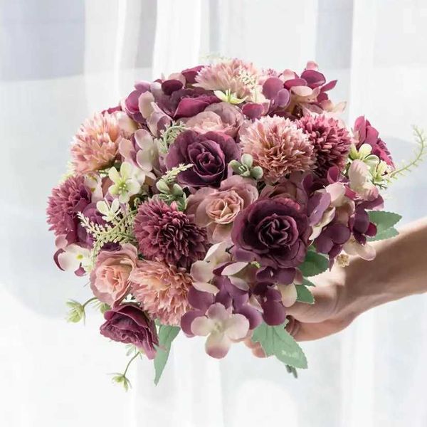 Fiori decorativi ghirlande da 30 cm Vase per bouquet per matrimoni per decorazione per la casa ghirlanda natalizia scrapbooking rosa idranse fiori artificiali