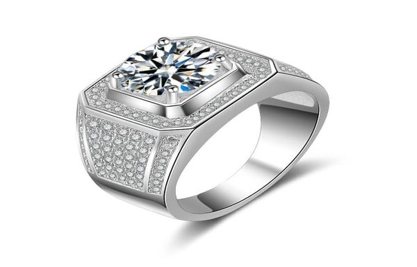 Schmuck kubische Zirkonia Pinky Ring Pave 5 Row CZ Wide Band Solitaire Herren Verlobungsring Silber plattiert Brass7023109