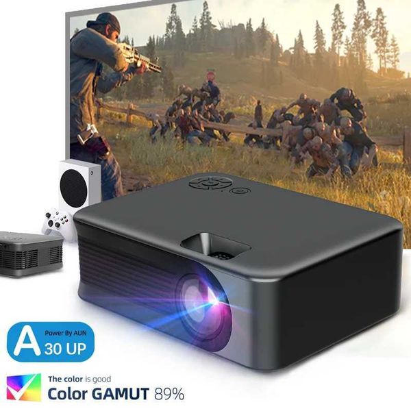 Proiettori A30 Aggiornamento Mini proiettore Portable 3D Portable Home Theater Gaming Machine Beam 1080p Video 4K tramite HD Port Laser Smart TV J240509
