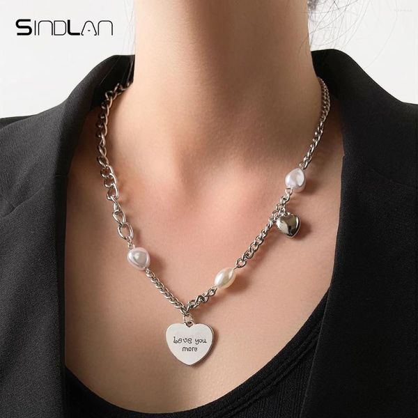 Anhänger Halskette Sindlan 1pc Punk Perle Silber Farbkette Halskette für Frauen Einfacher Herz Edelstahl Frauen Emo Mode Schmuck Schmuck