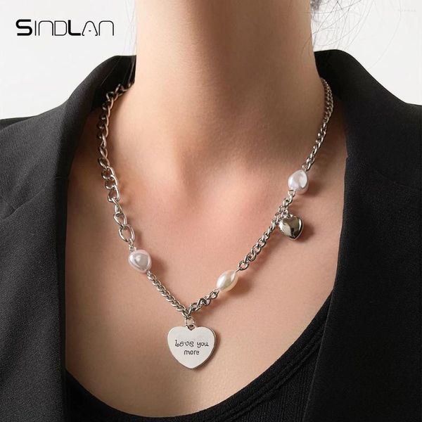 Colares pendentes Sindlan 1pc Punk Pearl Silver Chain Chain Charcle for Women Heart Heart Heart Stainless Steel Feminino Jóias de moda emo