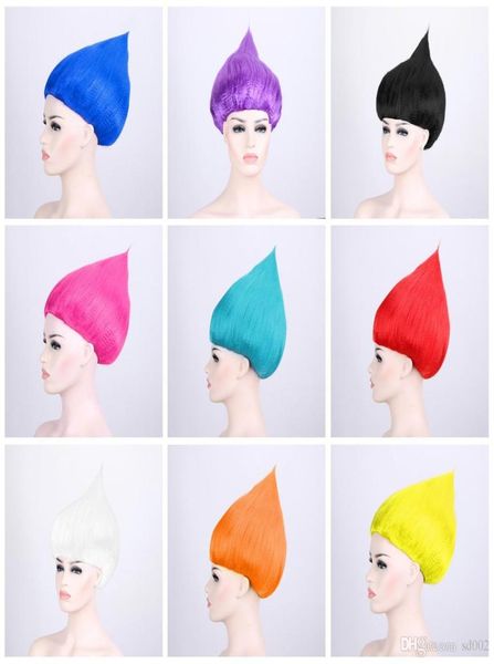 Nuovi bambini multi colori Cosplay Halloween Party Forniture Tanime Magic Wizard Wigs Trolls parrucca di alta qualità 15 5xy AAKK8184353