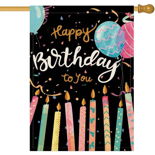 Baccossore Happy Birthday House 28 x 40 pollici a doppio lato candele palloncini Bandiera giardino bandiera verticale agricola all'aperto fuori casa festeggia