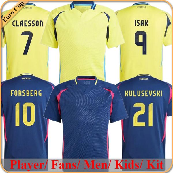 2024 Schweden Larsson Gyokeres Herren Fußball -Trikot -Nationalmannschaft Dahlin Brolin Ingesson Zuhause gelb weg