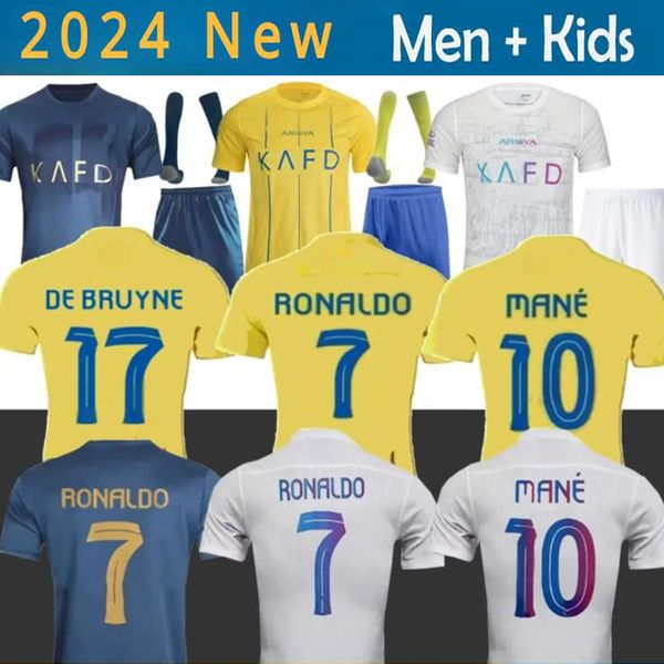 23 24 Al Nassr FC Soccer Jerseys Ronaldo Home Yellow Away Kit CR7 Gonzalo Martinez Talisco Ghislain Konan Vincent Aboubakar Men Kits Kits Futebol Camisa de futebol Al-Nassr FC