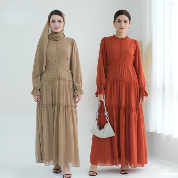Abiti casual Medio Oriente Pure Beauty Solid Color Lunghezza caviglia Abito per donne Fashion Muslim Donna