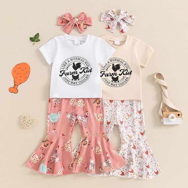 Kleidungsstücke Fashion Kinder Kinder Mädchen Sommerbrief Druck kurzärmel O-Neck T-Shirts Chicken Flare Hosen Stirnband