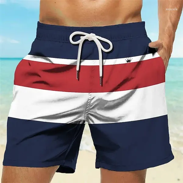 Shorts Shorts Stripe Resort 3D Crown Logo Crown Design Board Swim Trunks Elastic Waist Drowtringhawaiian Style Beach Holiday Beach