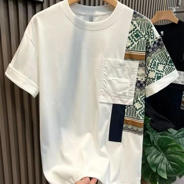 Erkek Tişörtleri Yaz Yuvarlak Boyun Külot Moda ve Zarif Günlük T-Shirt Baskılı Cep Paneli Esnek Çok Yönlü Kısa Kol Üstleri