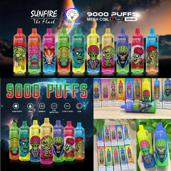 Heißeste Großhandel Sunfire Tornado 9000 Puffs 9k E Zigaretten -Einweg -Vape 600mah wiederaufladbar 0% 2% 3% 5% 18 ml Vorgefüllte Karren Puff 15000 Big Cloud Vape Ship nach Fr U.K NL