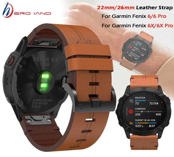 Para Garmin Fenix 5 5x mais 6 6x Pro Smart Watch Leather Watch Watch Band Strancelet 20 22mm 26mm Straia de pulseira rápida H17666191