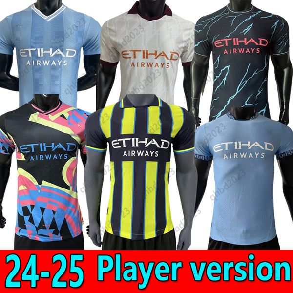 Versione giocatore Maglie da calcio Haaland 23 24 25 de Bruyne Phillips Mans Cities Grealish Ferran Mahrez Foden Bernardo Cancelo Z Rodrigo Shirt da calcio Kit Uniforms