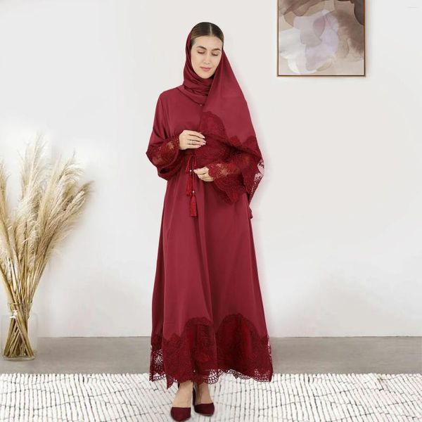 Roupas étnicas dubai primavera verão vestido muçulmano cor sólida cor bordada modesta no leste do leste para mulheres abayas