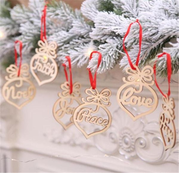 6pcslot Decorações de Natal Ornamento de madeira Laser cerebral Árvore de Natal Hollo