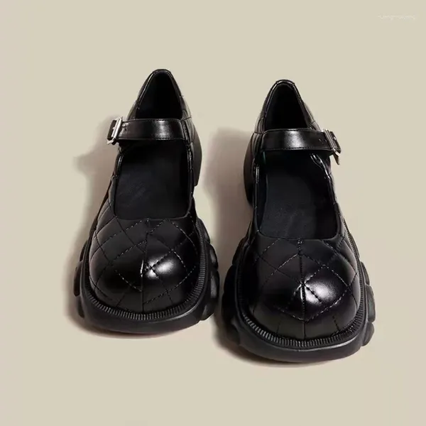Lässige Schuhe kleine Lederfrau 2024 Lingge Britisch Stil alles Mary Jane Mode dicke alleinige Persönlichkeit coole Absatz
