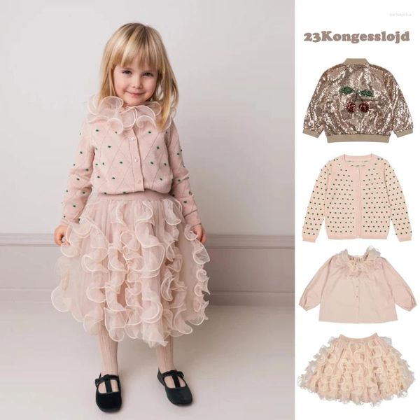 Наборы одежды 2024 Spring Ks Lovely Girls Floral Dress Lotus воротник рубашка детская печь для блеска