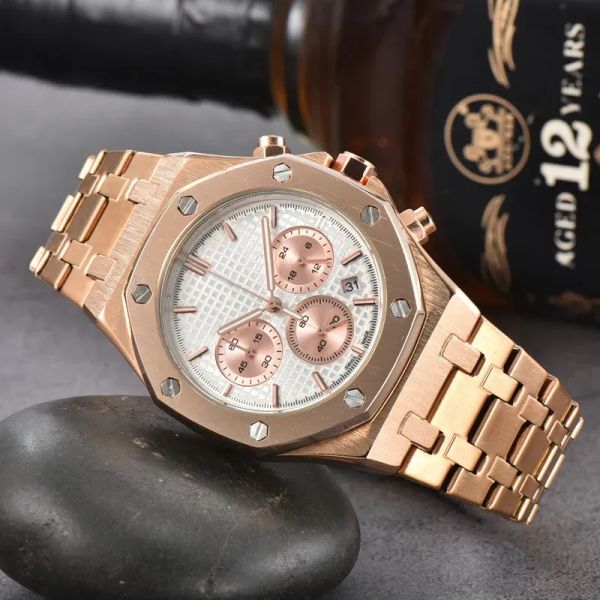 Aude Wrist Watches for Men Mens relógios seis agulhas todos os discos de trabalho de trabalho assistir a marca de luxo de alta qualidade de alta qualidade, cronógrafo cronógrafo relógio de aço de aço moda royal aaa