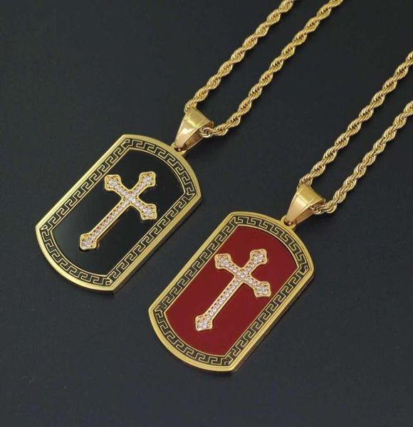 colares pendentes de diamantes cruzados de hip hop para homens cristal preto vermelho colar de luxo em aço inoxidável cadeias cubanas jóias de religião 4508673