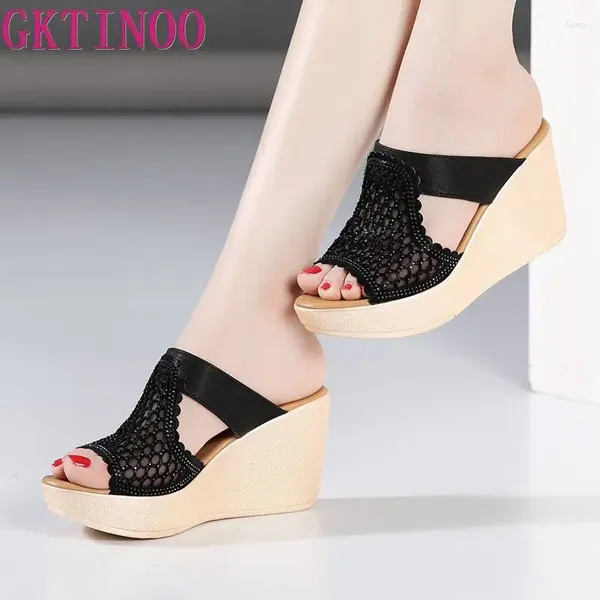 Slippers Gktinoo Athestone Platform Platform Wems Shoes Women 2024 Summer High Heels Slides для офисной модели пляжа 33-43